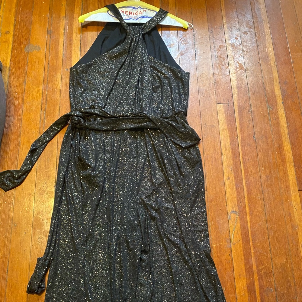Tahari Elegant Black Glitter Jumpsuit